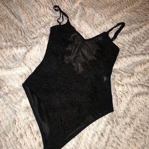 Brand New Black Flowery BodySuit